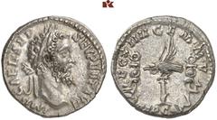 ROMAN COINS MÜNZEN DER RÖMISCHEN KAISERZEIT Septimius Severus, 193-211. AR-Denar, 193/194, Rom; 3,19 g. Kopf r. mit Lorbeerkranz//LEG XIIII GEM M V TRP COS Legionsadler zwischen zwei Standarten. BMC 1