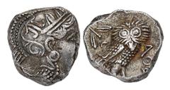 GREEK COINS ATTICA ATHEN. AR-Tetradrachme, um 350/295 v. Chr.; 17,24 g. Athenakopf r. mit attischem Helm//Eule r., dahinter Olivenzweig und Mondsichel. Flament S. 125 ff., Gruppe Pi V; Hoover 1599. Fe
