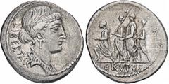 ROMAN COINS MÜNZEN DER RÖMISCHEN REPUBLIK AR-Denar, 54 v. Chr., Rom, M. Junius Brutus; 3,67 g. Libertasbüste r.//Der Konsul L. Junius Brutus geht zwischen zwei Liktoren l., davor Accensus. Bab. 31; BM