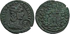 ROMAN COINS MÜNZEN DER RÖMISCHEN KAISERZEIT Antoninus IV. Elagabal, 218-222 für Annia Faustina. Æs, Laodicea ad Lycum (Phrygia); 7,64 g. Drapierte Büste r., davor Gegenstempel (Kopf)//Athena sitzt lin