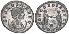 ROMAN COINS MÜNZEN DER RÖMISCHEN KAISERZEIT Aurelianus, 270-275 für Severina. B-Antoninian, 274/275, Serdica, 8. Emission; 3,53 g. Drapierte Büste r. mit Diadem auf Mondsichel//Kaiser und Kaiserin rei