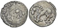 CELTIC COINS GERMANIA VINDELIKER. AR-Quinar, Imitation einer Prägung der Aedui, 1. Jahrhundert v. Chr.; 1,71 g. Kopf r.//Pferd l. Kellner Taf. 41, 944 f.; Slg. Flesche 381. R Kl. Schrötlingsriß, sehr 