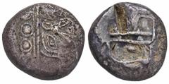 GREEK COINS LYCIA PHASELIS. AR-Stater, 520/480 v. Chr.; 10,89 g. Prora in Form eines Eberkopfes l.//Mehrfach geteiltes Incusum. Heipp-Tamer 30.1 (dies Exemplar); Müseler -. Prüfeinhieb auf dem Revers,