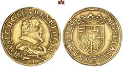 EUROPÄISCHE MÜNZEN UND MEDAILLEN FRANKREICH/LOTHRINGEN HERZOGTUM Heinrich II., 1608-1624. Florin d'or o. J., Nancy. 3,18 g. Brustbild r.//Gekröntes vierfeldiges Wappen von Lothringen mit aufgelegtem M
