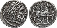 MACEDONIA KÖNIGREICH. Philippos II., 359-336 v. Chr. Õ-Tetradrachme, posthum, 323/315 v. Chr., Amphipolis; 13,96 g. Zeuskopf r. mit Lorbeerkranz//Reiter r. mit Zweig, unten Kranz und Π. Hoover -; Le R
