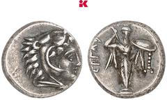 GRIECHISCHE MÜNZEN MYSIA PERGAMON. Stadt. AR-Diobol, um 320 v. Chr.; 1,37 g Herakleskopf im Löwenfell r.//Archaisierendes Kultbild der Athena von Pergamon mit Speer, Schild und Polos. SNG France 1558 