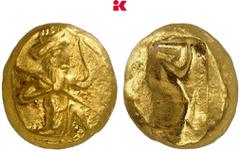 GRIECHISCHE MÜNZEN PERSIA Achämeniden. AV-Dareike, um 420/375 v. Chr.; 8,28 g Großkönig im Knielauf r. mit Bogen und Speer//Incusum. SNG Berry 1447; Sunrise Collection 24 Gutes sehr schön Exemplar der