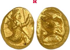 GRIECHISCHE MÜNZEN PERSIA Achämeniden. AV-Dareike, 375/336 v. Chr.; 8,33 g Großkönig im Knielauf r. mit Bogen und Speer//Incusum. SNG Berry vergl. 1447; Sunrise Collection 39 Von großer Seltenheit. Wi