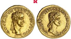 RÖMISCHE MÜNZEN MÜNZEN DER RÖMISCHEN KAISERZEIT Gaius Caligula, 37-41 und Agrippina mater. AV-Aureus, 37/38, Rom; 7,72 g Kopf r. mit Lorbeerkranz//Drapierte Büste r. BMC 14; Coh. 1; RIC² 13; Calicó 32
