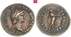 RÖMISCHE MÜNZEN MÜNZEN DER RÖMISCHEN KAISERZEIT Nero, 54-68. Æ-As, 62/68, Rom; 11,44 g Kopf r. mit Lorbeerkranz//Nero als Apollo Citharoedus steht r. mit Lyra. BMC 235 Anm. (dies Exemplar erwähnt); Co
