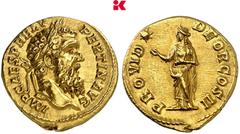 RÖMISCHE MÜNZEN MÜNZEN DER RÖMISCHEN KAISERZEIT Pertinax, 193. AV-Aureus, Rom; 7,15 g Kopf r. mit Lorbeerkranz//Providentia steht l., die Rechte zu einem Stern erhoben. BMC 11; Calicó 2389; Coh. 42; R