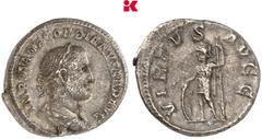 RÖMISCHE MÜNZEN MÜNZEN DER RÖMISCHEN KAISERZEIT Gordianus II. Africanus, 238. AR-Denar, Rom; 2,40 g Drapierte Büste r. mit Lorbeerkranz//Virtus steht l. mit Schild und Speer. BMC 30; Coh. 14; RIC 3 RR