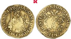 Limburg and North Brabant BELGIEN FLANDERN Karl V., 1506-1555. Florin Carolus d'or (Gouden Karolusgulden) o. J. (1521-1551), Brügge. 2,89 g Die Vorderseitenumschrift beginnt mit einem Kreuz, die Rücks