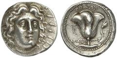 GRIECHISCHE MÜNZEN CARIA RHODOS AR-Tetradrachme, 230/205 v. Chr., Magistrat Aristokritos; 13,46 g. Helioskopf fast v. v.//Rose, l. Aphlaston. Ashton, The Coinage of Rhodes 213; SNG Keckman 544. Sehr s