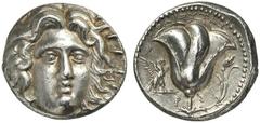 GRIECHISCHE MÜNZEN CARIA RHODOS AR-Tetradrachme, 230/205 v. Chr, Magistrat Tharsitas; 13,44 g. Helioskopf fast v. v.//Rose, l. Adler auf Fackel. Ashton, The Coinage of Rhodes 215; SNG Keckman 550. Att