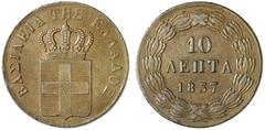 EUROPÄISCHE MÜNZEN UND MEDAILLEN GRIECHENLAND Otto I., 1832-1862 Ku.-10 Lepta 1837, Athen. Divo 18 c. Sehr schön­vorzüglich