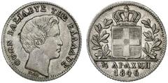 EUROPÄISCHE MÜNZEN UND MEDAILLEN GRIECHENLAND Otto I., 1832-1862 1/2 Drachme 1846, Athen. Divo 14 e. Von großer Seltenheit. Sehr schön­vorzüglich