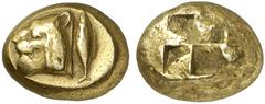 GRIECHISCHE MÜNZEN MYSIA KYZIKOS El-Stater, 550/500 v. Chr.; 16,08 g. Löwenkopf l., dahinter Thunfisch//Viergeteiltes Incusum. SNG France 178; v. Fritze 39. R Sehr schön Diese Elektronstatere, auch Ky