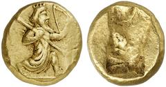 GRIECHISCHE MÜNZEN PERSIA Achämeniden AV-Dareike, 5. Jahrhundert v. Chr.; 8,28 g. Großkönig im Knielauf r. mit Bogen und Speer//Incusum. SNG Berry 1447. Sehr schön Exemplar der Auktion Lanz 66, Münche