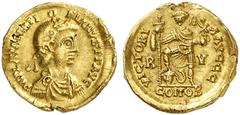 FRÜHMITTELALTER (5.-10. JAHRHUNDERT), ITALIEN UND EUROPA NACH DEM ZERFALL DES RÖMISCHEN IMPERIUMS WESTGOTEN PSEUDOIMPERIALE PRÄGUNGEN AV-Solidus im Namen des Valentinianus III., 439/455, gallische Mün