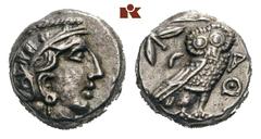 ATTICA ATHEN. AR-Tetradrachme, 3./2. Jahrhundert v. Chr.; 16.70 g. Athenakopf r. mit attischem Helm//Eule r., dahinter Olivenzweig und Mondsichel. Sehr schön Erworben im Juli 2007 bei der Firma Senger
