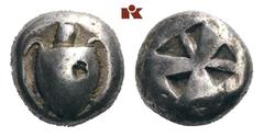 AEGINA AEGINA. AR-Stater, 550/500 v. Chr.; 12.04 g. Seeschildkröte//Vielfach geteiltes Incusum. SNG Delepierre 1624 ff. Prüfpunze, sehr schön Exemplar der Lagerliste Münzen und Medaillen AG 565, Basel