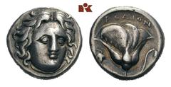 CARIA RHODOS. AR-Didrachme, 305/275 v. Chr.; 6.51 g. Helioskopf r. mit Strahlenbinde//Rose, l. Weintraube. Ashton, The Coinage of Rhodes 157 f.; SNG Keckman 449 ff. Sehr schön Erworben im Oktober 1996