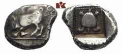 LYCIA Frühdynastische Prägungen. AR-Stater, 500/460 v. Chr.; 9.10 g. Eber l.//In Quadratum incusum: Seeschildkröte in Perllinie. SNG v. Aulock 4071. RR Fast sehr schön