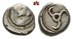 LYCIA Khinakha (?). AR-Stater, 460/440 v. Chr.; 9.77 g. Pegasus l. auf Rundschild, darunter Kugel//In Incusum: Triskelis in Perlkreis. SNG v. Aulock 4089; Vismara II, 73 var. Avers min. dezentriert, g