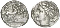 TETRADRACHMEN DES HELLENISMUS DIE SAMMLUNG DIETER GRUNOW, BERLIN GRIECHEN SICILIA PUNIER AR-Tetradrachme, 350/300 v. Chr., Rasch Melqart (= Kephaloidion ?); 16,89 g. Quadriga r., Nike bekränzt Lenker/