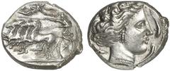 TETRADRACHMEN DES HELLENISMUS DIE SAMMLUNG DIETER GRUNOW, BERLIN GRIECHEN SICILIA PUNIER AR-Tetradrachme, 350/300 v. Chr., Rasch Melqart (= Kephaloidion ?); 17,10 g. Quadriga l., Nike bekränzt Lenker/