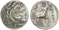 TETRADRACHMEN DES HELLENISMUS DIE SAMMLUNG DIETER GRUNOW, BERLIN GRIECHEN THRACIA KÖNIGREICH Kavaros, 225-218 v. Chr. AR-Tetradrachme, Kabyle; 16,48 g. Herakleskopf im Löwenfell r.//Zeus Aetophoros si