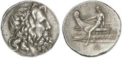 TETRADRACHMEN DES HELLENISMUS DIE SAMMLUNG DIETER GRUNOW, BERLIN GRIECHEN MACEDONIA KÖNIGREICH Antigonos Doson, 227-221 v. Chr. AR-Tetradrachme, Pella (?); 17,09 g. Poseidonkopf r.//Apollo sitzt l. au