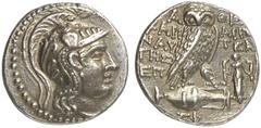 TETRADRACHMEN DES HELLENISMUS DIE SAMMLUNG DIETER GRUNOW, BERLIN GRIECHEN ATTICA ATHEN AR-Tetradrachme, Elaphebolion (= März/April) 111 v. Chr.; 16,73 g. Athenakopf r. mit attischem Helm//In Kranz: Eu