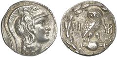 TETRADRACHMEN DES HELLENISMUS DIE SAMMLUNG DIETER GRUNOW, BERLIN GRIECHEN CORINTHIA KORINTH. AR-Tetradrachme nach attischem Typ, 86/82 v. Chr.; 15,83 g. Athenakopf r. mit attischem Helm, Greif und Qua