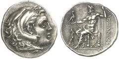 TETRADRACHMEN DES HELLENISMUS DIE SAMMLUNG DIETER GRUNOW, BERLIN GRIECHEN PELOPONNESUS SICYONIA. SIKYON. AR-Tetradrachme (Alexandreier), 225/215 v. Chr.; 17,12 g. Herakleskopf im Löwenfell r.//Zeus Ae