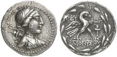 TETRADRACHMEN DES HELLENISMUS DIE SAMMLUNG DIETER GRUNOW, BERLIN GRIECHEN TROAS ABYDOS AR-Tetradrachme, um 80/70 v. Chr., Magistrat Dionysios; 15,69 g. Drapierte Büste der Artemis r., über der Schulte