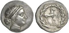 TETRADRACHMEN DES HELLENISMUS DIE SAMMLUNG DIETER GRUNOW, BERLIN GRIECHEN AEOLIS KYME AR-Tetradrachme, nach 190 v. Chr., Magistrat Straton; 16,74 g. Kopf der Amazone Kyme r. mit Taenie//In Lorbeerkran