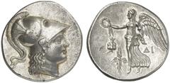 TETRADRACHMEN DES HELLENISMUS DIE SAMMLUNG DIETER GRUNOW, BERLIN GRIECHEN PAMPHYLIA SIDE AR-Tetradrachme, 205/190 v. Chr., Magistrat Di(...); 16,85 g. Athenakopf r. mit korinthischem Helm//Nike geht l