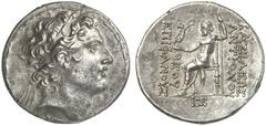 TETRADRACHMEN DES HELLENISMUS DIE SAMMLUNG DIETER GRUNOW, BERLIN GRIECHEN SYRIA KÖNIGREICH Antiochos IV., 175-164 v. Chr. AR-Tetradrachme, 168/164 v. Chr., Antiochia; 16,70 g. Kopf r. mit Diadem//Zeus