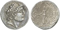 TETRADRACHMEN DES HELLENISMUS DIE SAMMLUNG DIETER GRUNOW, BERLIN GRIECHEN SYRIA KÖNIGREICH Antiochos VII., 138-129 v. Chr. AR-Tetradrachme (posthum), kappadokische Münzstätte; 16,31 g. Kopf r. mit Dia