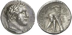 TETRADRACHMEN DES HELLENISMUS DIE SAMMLUNG DIETER GRUNOW, BERLIN GRIECHEN PHOENICIA TYROS AR-Schekel, Jahr 85 (= 42/41 v. Chr.); 14,10 g. Melqartkopf r. mit Lorbeerkranz//Adler steht l. mit Palmzweig,