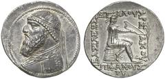 TETRADRACHMEN DES HELLENISMUS DIE SAMMLUNG DIETER GRUNOW, BERLIN GRIECHEN PARTHIA Mithradates II., 121-91 v. Chr. AR-Tetradrachme, 120/117 v. Chr. (?), Seleukeia; 15,93 g. Drapierte Büste l. mit Diade