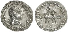 TETRADRACHMEN DES HELLENISMUS DIE SAMMLUNG DIETER GRUNOW, BERLIN GRIECHEN INDIA Hippostratos, 60-50 v. Chr. AR-indische Tetradrachme, Hazara; 9,40 g. Drapierte Büste r. mit Diadem//König reitet r. BN 