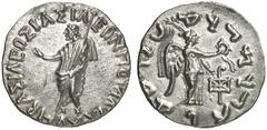 TETRADRACHMEN DES HELLENISMUS DIE SAMMLUNG DIETER GRUNOW, BERLIN GRIECHEN INDIA Scythen. Maues, 125-85 v. Chr. AR-attische Tetradrachme; 9,06 g. Zeus steht l. mit Zepter//Nike steht r. mit Kranz und P