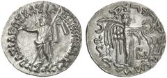 TETRADRACHMEN DES HELLENISMUS DIE SAMMLUNG DIETER GRUNOW, BERLIN GRIECHEN INDIA Azes I., 60-20 v. Chr. AR-indische Tetradrachme; 9,42 g. Zeus steht l. mit Zepter//Nike steht r. mit Kranz und Palmzweig