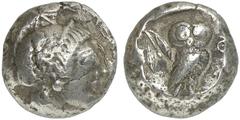 MÜNZEN AUS DER WELT DER ANTIKE GRIECHISCHE MÜNZEN ATTICA ATHEN AR-Tetradrachme, 500/480 v. Chr.; 17,09 g. Athenakopf r. mit attischem Helm//In Incusum: Eule steht r., dahinter Olivenzweig. Seltman Gru