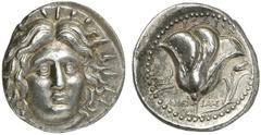 MÜNZEN AUS DER WELT DER ANTIKE GRIECHISCHE MÜNZEN CARIA RHODOS AR-Tetradrachme, 230/205 v. Chr., Magistrat Ameinias; 13,53 g. Helioskopf fast v. v.//Rose, l. Prora. Ashton, The Coinage of Rhodes 212; 