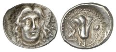 GRIECHISCHE MÜNZEN CARIA RHODOS. AR-Tetradrachme, 230/205 v. Chr, Magistrat Tharsitas; 13,47 g. Helioskopf fast v. v.//Rose, l. Adler auf Fackel. Ashton, The Coinage of Rhodes 215; SNG Keckman 550. Se