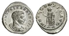 RÖMISCHE MÜNZEN MÜNZEN DER RÖMISCHEN KAISERZEIT Antoninus IV. Elagabal, 218-222. - für Severus Alexander. AR-Denar, 221/222, Rom; 3,29 g. Drapierte Büste r.//Spes geht l. mit Blume. BMC 264; Coh. 65; 